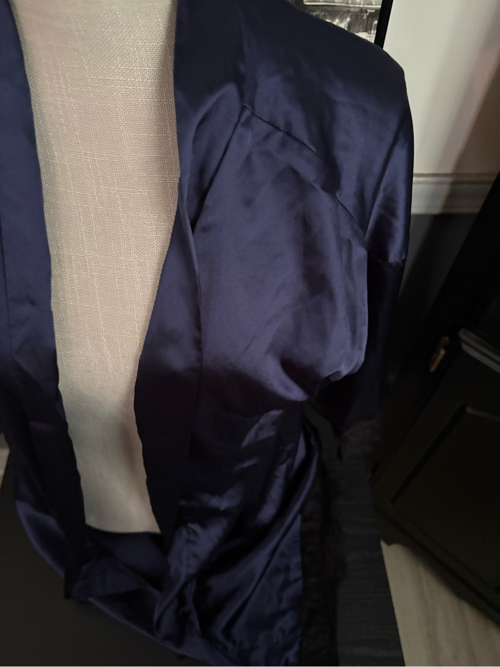 Navy Satin Kimono Robe